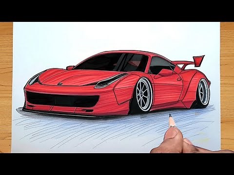 How to Draw a Ferrari Car 🔥– Simple and Easy Pencil Car Drawing | Realistic Step by step tutorial