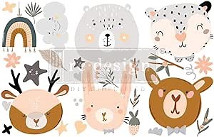 Redesign with Prima - Boho Critter Cute Animals Small Transfers 6"x12" 3 Sheets Rub on Transfers for Furniture Vintage Rub on Transfers Stickers for Crafts Classic Spring Summer Autumn Decoration
