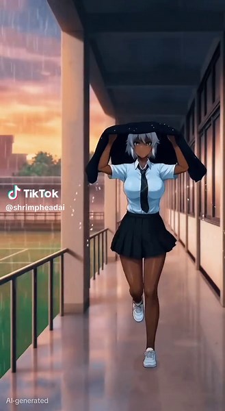Encounter with a Tanned Senpai in the Rain #tanskin #darkskingirl #tomboy #anime #aianimation
