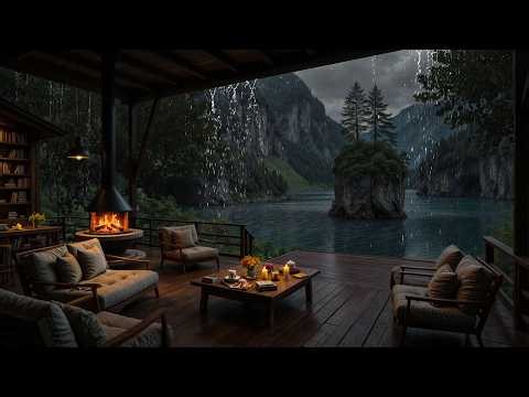 ( LIVE )Thunderstorm at the Cozy Lake Cabin 🌩️ Rain, Fireplace & Nature Sounds for Deep Relaxation