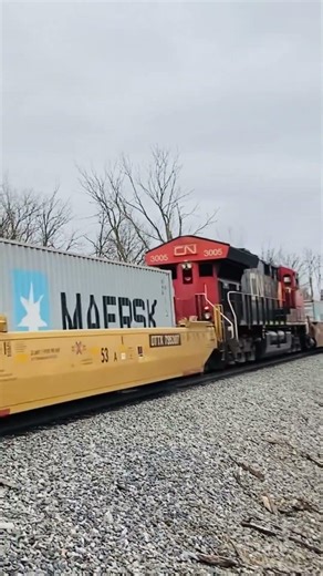 A GE-ET44AC (CN 3005) as a Mid-Train DPU at Full Throttle on a NB CN Intermodal Freight on 2/20/26!