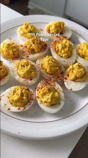 Dill Pickle Deviled Eggs. You have to make these for Easter!!! #cooking #easter #recipe #eggs