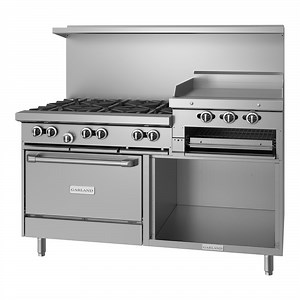 Garland G60-6R24RS Natural Gas 6 Burner 60" Range with 24" Raised Griddle / Broiler, Standard Oven, and Storage Base - 269,000 BTU