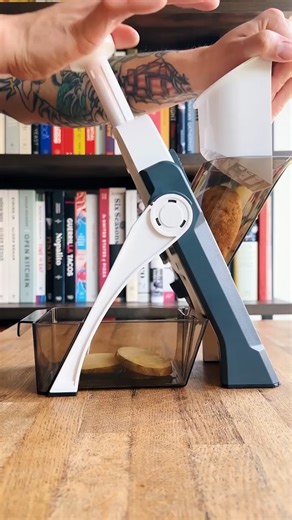 If mandolines make you nervous, this one’s here to change that! Designed with a safety guard and feeder to keep your hands safe while slicing 👌🥔🥒 Get it on Amazon: https://amzlink.to/az0BxlIpVaB8r (We may make 💰 from these links!) | Food Network