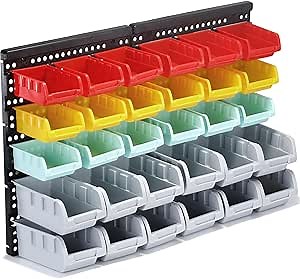 MULSAME Wall Mounted Storage Bins Parts Rack 4 Colors Bin Organizer Garage Plastic Shop Tool, Garage Organizers and Storage (Style-Serene) 25.2"*16.2"