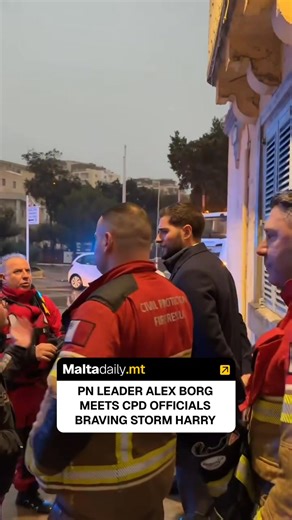 Nationalist Party leader Alex Borg met with Civil protection Department officials and other members of disciplined forces as they braved Storm Harry. The PN Leader thanked the officials for their service as they made sure that the community is safe during the intense weather. 🟡 Read: https://maltadaily.mt/articles/pn-leader-alex-borg-meets-cpd-officials-braving-storm-harry #MaltaDaily | Malta Daily