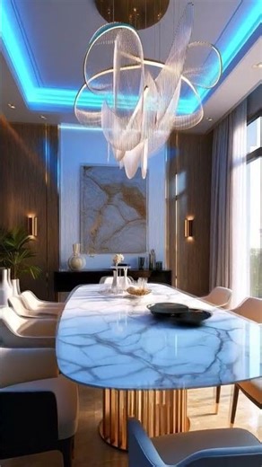 Elegant Modern Dining Room with Blue LED Lighting | Luxury Interior Design