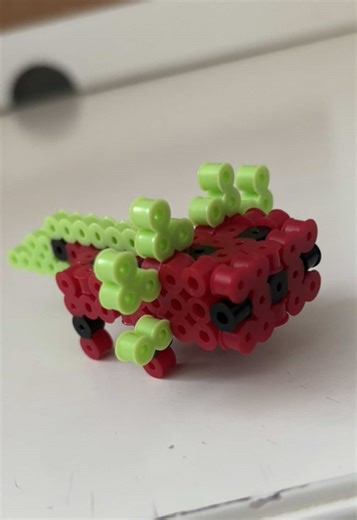 Cute Watermelon Axolotl Made with 3D Perler Beads