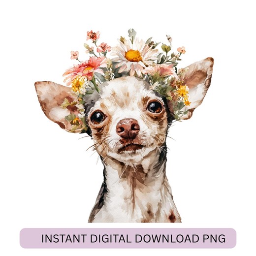 Spring Chihuahua Flower Crown PNG | Easter Dog Clipart Sublimation | Pet T-shirt Design Commercial Use Digital Download - Etsy
