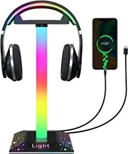 Headphone Stand Gaming Headset Holder with Dreamcolor RGB Light USB Charging Port,Headset Holder Hanger Base for Gamers Desktop Table Game Earphone Accessories