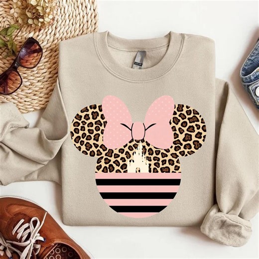 Leopard Print Minnie Mouse Sweatshirt, Cute Disney Mom Shirt, Aesthetic Minnie Ear Tee - Etsy