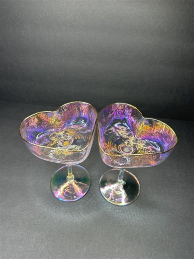 Heart-shaped Glasses, Set of 2 Iridescent Opalescent Gold Rim Martini Margarita Champagne Glasses - Etsy