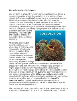 Coevolution Worksheet for Sub-Plan or Classwork & Homework