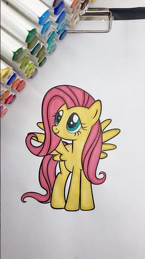 Coloring Cute Fluttershy My Little Pony 🦄💛 #mylittlepony #coloring #coloringtime #markers #kidsart
