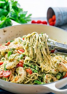Pesto Shrimp Asparagus Pasta
