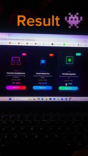 Wait for results 👾 Product 3d card in html css java #webdevelopment #webdesign #shorts #3d