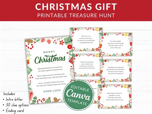 Christmas Gift Treasure Hunt Clues | Christmas Scavenger Hunt Cards | Printable PDF Download - Etsy