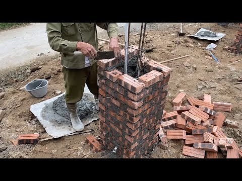 How To Build Brick Pillars Easily And Firmly - Professional Worker's Method Of Pillar Construction