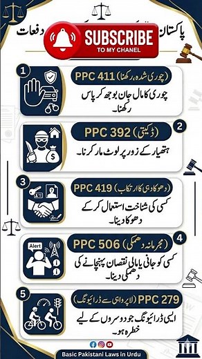 Pakistan Penal Code (PPC) Important Sections Explained | PPC 411, 392, 419, 506, 279 in Urdu