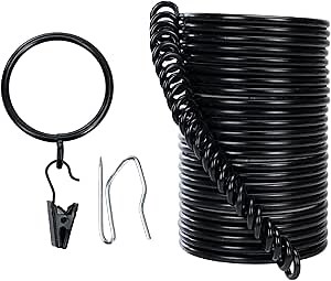 Curtain Clip Rings Drapery Decorative - 2 Inch Inside Diameter Pinhooks and Clips Included 24Pcs for Two Standard Curtains Black Bisnaz