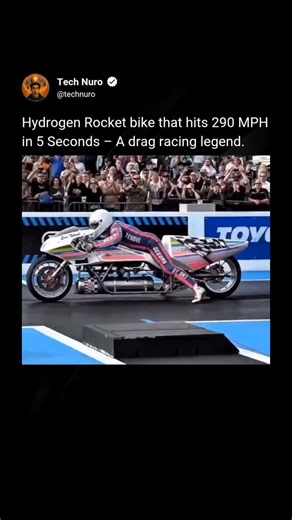 Tech Nuro on Instagram: "Meet the Hydrogen Rocket Bike — a groundbreaking machine that redefines speed and innovation. Powered entirely by hydrogen fuel, this engineering marvel accelerates from 0 to 290 MPH in just 5 seconds, earning its place as a true drag racing legend. With zero carbon emissions and extreme aerodynamic design, it proves that the future of high-performance racing can be both powerful and sustainable. All rights reserved to the original creator. For credit or removal requests