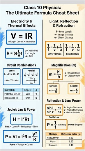 Don’t Miss This! 🚨 Physics Formula cheat Sheet Class 10
