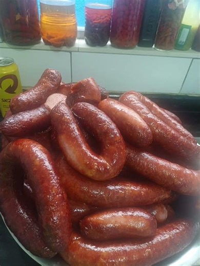 Homemade Calabrese sausage for pizzerias.