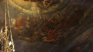 arches in the church decorated with icons, painted on the wall, Orthodox faith