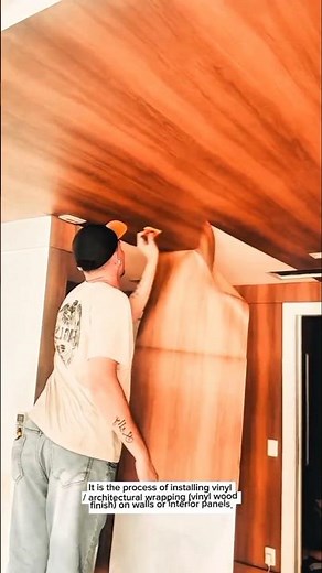 Modern Interior Wall Wrapping Process | Wood Finish Vinyl Installation Technique