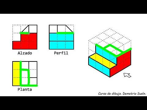 Dibujar una pieza en perspectiva isométrica a partir del alzado, planta y perfil. Audio y visión 3D.