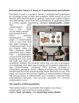 Metamorphic Rock in Physical Geography Worksheet Sub-Plan - Classwork - Homework