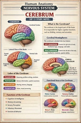 Human Brain Explained in 60 Seconds 🧠 | Cerebrum Functions #anatomy #braintest #shorts #shortsfeed