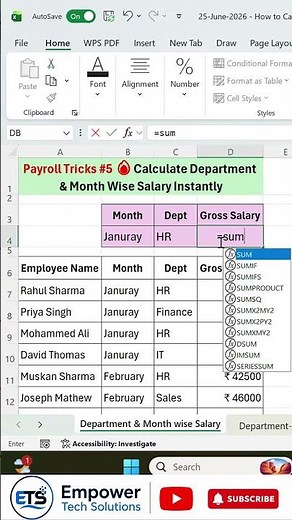 Payroll Tricks #5 🔥 Calculate Department & Month-Wise Salary Instantly in Excel | SUMIFS Formula