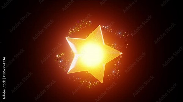 Rotating Lamp Star on black color background. loop 4K video with turning five-pointed Star for ratings or decoring your movies and apps.