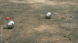 Slow motion video Petanque sport training for athletes from school representatives to participate in student sports competitions of Thailand.