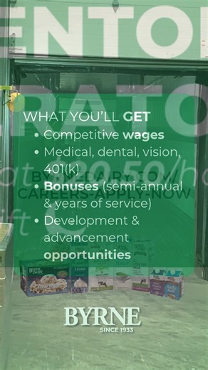 Spring into a #manufacturing career at Byrne! 🌺 We're hiring Warehouse Inventory Operators. The Warehouse Inventory Operator is responsible for: -Ensuring proper movement of materials to designated locations through Computer Warehouse system -Updating inventories as needed -Using material handling equipment (forklift, Hi-Lo reach truck, pallet jack, etc.) Starts at $20.50/hour with room to grow! 🌷 https://buff.ly/5GCphmQ | Byrne Dairy