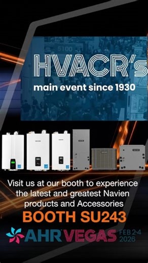 We’re going to AHR Las Vegas! 🎰 From Feb 2-4, stop by the Navien booth (#SU243) to see what’s new, connect with our team, and get the latest on our products. Be sure to join us for our seminars to learn what’s next and get practical insights you can take back to the field. #AHR2026 #Navien #HVAC #Plumbing #Waterheater | Navien, Inc