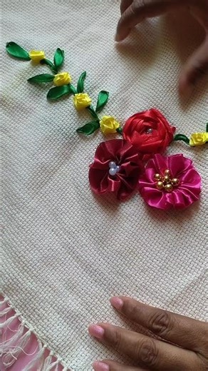 silk ribbon embroidery flower pattern 🪡🌸🎀♥️#diy #embroidery #song #shortvideo