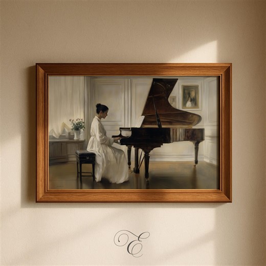 Vintage Woman at Piano Painting - Classical Music Scene, Elegant Interior Art, Serene Home Decor, Neutral Palette, Digital Download 164 - Etsy