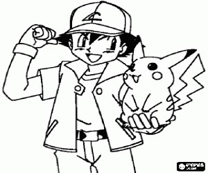 Pikachu and Ash from Pokemon coloring page printable game