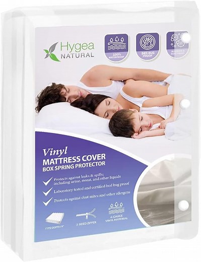 Hygea Natural Mattress Cover 6 Gauge Waterproof Mattress Protector Durable Vinyl Box Spring Cover, Queen