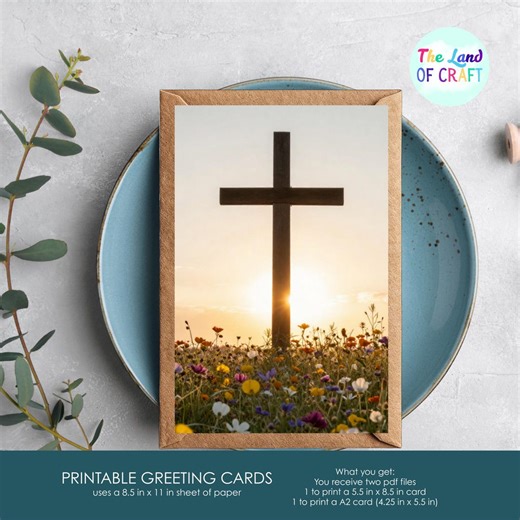 Christian Easter Card Printable | Watercolor Cross Religious Greeting Card | Instant Download - Etsy