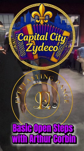 Capital City Zydeco Dance Class Part 2: Open Basic Steps — Practice, practice, practice!! Come learn with us!! 💜💛💙 @Arthur Corbin #CapitalCityZydeco #EverlastingDance #LouisianaCulture #ZydecoDanceClass #fromthefloortothefestival