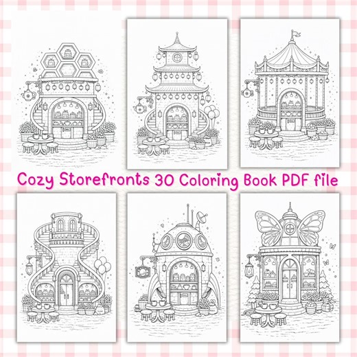 Cozy Storefronts Coloring Book – Hand Drawn Shops & Cafés (PDF Pattern - Etsy