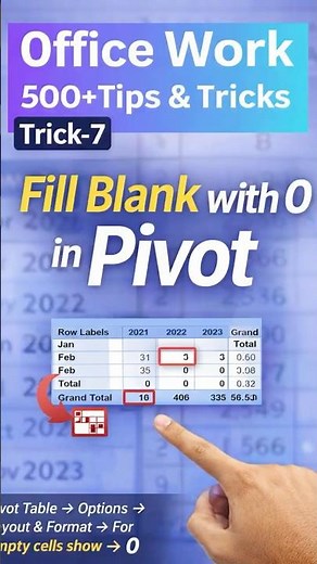 Excel Tutorial -Learn excel from Basics to advance - Fill zero in Pivot Table#excel