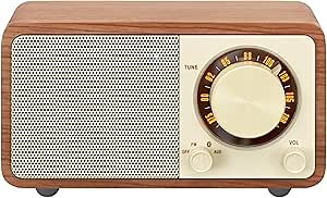 Sangean WR-7WL Wood Cabinet Mini Bluetooth Speaker with FM Tuner and Aux-in Walnut/Wood