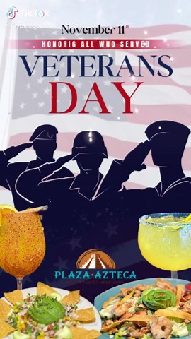 Today we honor the brave men and women who served our country. Thank you for your courage, your sacrifice, and your commitment. From all of us at Plaza Azteca — we salute you. #VeteransDay #ThankYouVeterans #PlazaAzteca