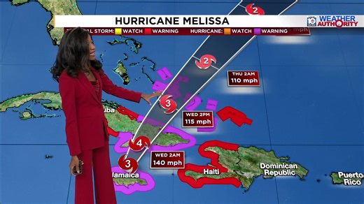 TRACKING MELISSA: By 8 p.m., the National Hurricane Center said Hurricane Melissa had weakened to a Category 3 hurricane with 125 mph winds, moving north-northeast about 50 miles from Montego Bay and 160 miles southwest of Guantánamo, Cuba. Click here for the latest details: https://tinyurl.com/4bh75xdf | WPLG Local 10