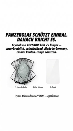7x Panzerglas oder 1x Crystal. Gleicher Zeitraum. Crystal hält 7x länger. ✔️ #Displayschutz