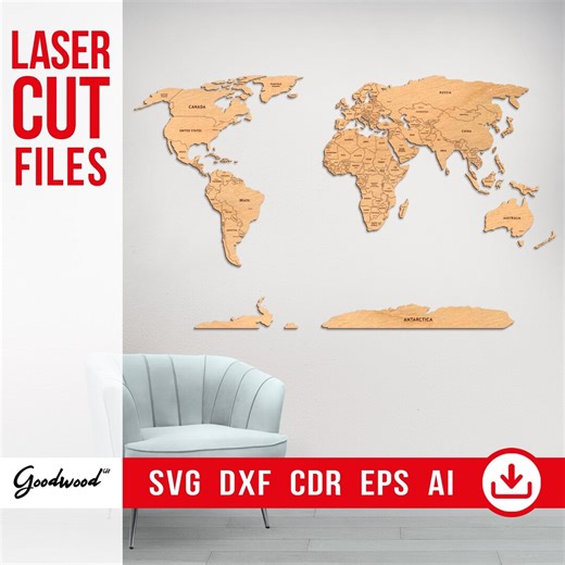 Detailed Political World Map SVG DXF CDR – Country Names With Capitals, Laser Cut Template, Wooden Wall Art, Travel Decor, Instant Download - Etsy